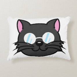 Almofada Decorativa Cinza Preta de Gato Negro  Óculos para Vestir Gato