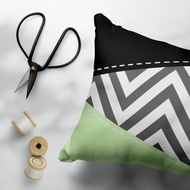 Almofada Decorativa Cinza Zigzag, Cinza Chevron, Zigzag Patterno, Casa (Criador carregado)