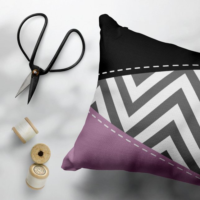 Almofada Decorativa Cinza Zigzag, Cinza Chevron, Zigzag Patterno, Roxo (Criador carregado)