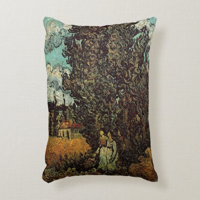 Almofada Decorativa Ciprestes e Duas Mulheres de Vincent van Gogh (Frente(Vertical))
