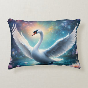 Almofada Decorativa Cisne fantástico mágico lago à meia-noite lírios-d