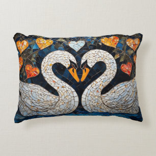 Almofada Decorativa Cisnes Elegantes por Padrões Florais Ornamentados