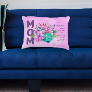 Almofada Decorativa Citação MOM sobre Watercolor Floral PINK