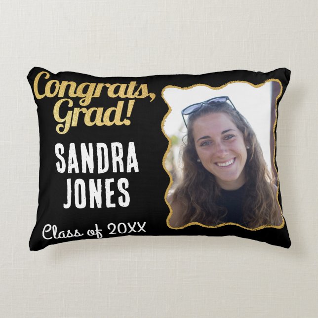 Almofada Decorativa Classe de Graduação Nome Personalizado Ano Dourado (Frente)