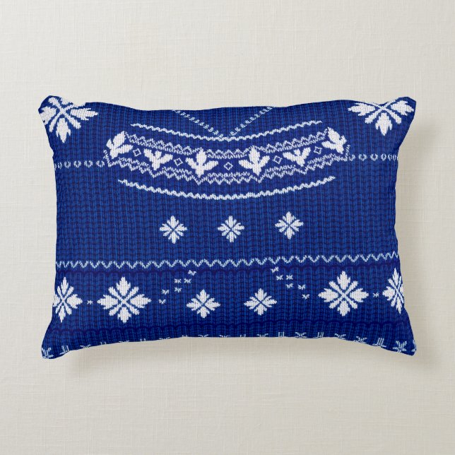 Almofada Decorativa Classic Cobalt Blue & White Nordic Snowflake Knitt (Frente)