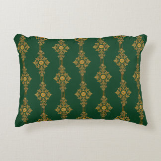 Almofada Decorativa Classic Floresta Verde Dourado Medalhões Listrado