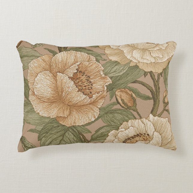 Almofada Decorativa Classic,Lovely Flowers Pattern, Sage Gold Bloom (Frente)