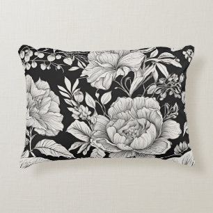Almofada Decorativa Clássico Floral Vintage Preto e Branco