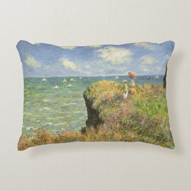 Almofada Decorativa Cliff Walk em Pourville por Claude Monet (Frente)