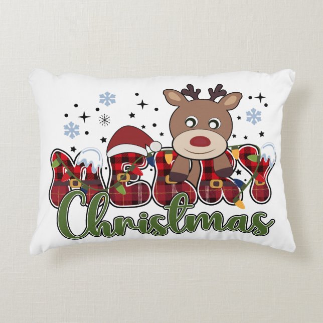 Almofada Decorativa Clipart de Natal Merry (Frente)