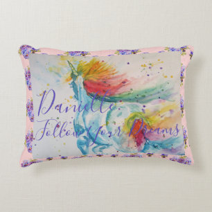 Almofada Decorativa Cobertor com Nome de Menina Unicórnio Floral Rosa
