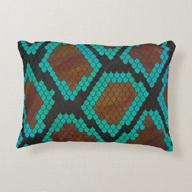 Almofada Decorativa Cobra Brown e Teal Impressão (Verso)