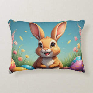 Almofada Decorativa Coelhinho de Páscoa Adorável Entre Ovos Coloridos