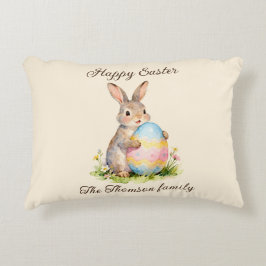 Almofada Decorativa Coelho da Páscoa Vintage Feliz com Família de Ovos