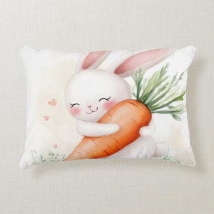 Almofada Decorativa Coelho de cenoura de aquarela fofa de primavera