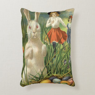 Almofada Decorativa Coelho de Páscoa Vintage e Crianças Feliz Páscoa