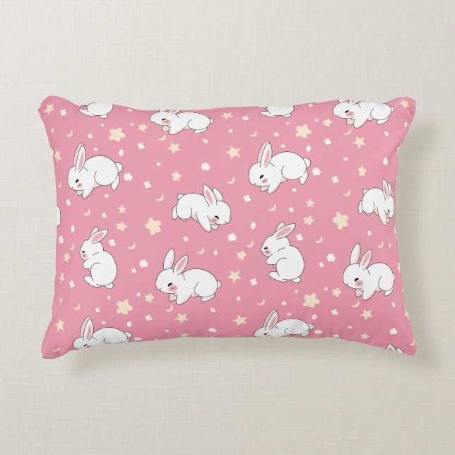 Almofada Decorativa Coelho Kawaii Rosa Fofo Rabisco (Frente)