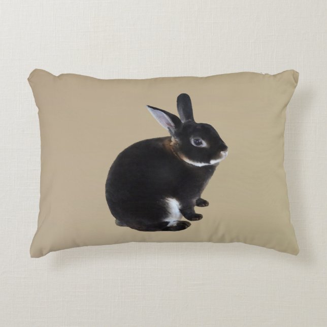 Almofada Decorativa Coelho Mini Rex Escuro e Branco (Frente)