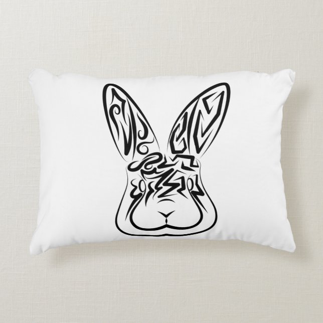 Almofada Decorativa Coelho Tribal Negro e Branco (Frente)