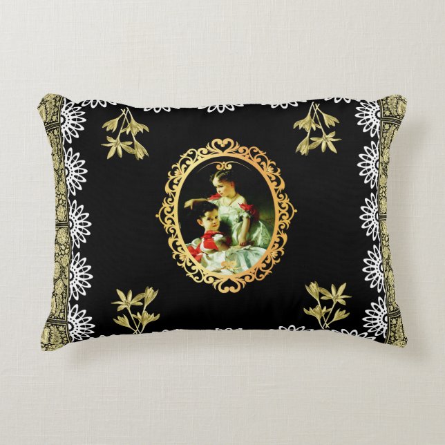 Almofada Decorativa Colagem da safra Retro com rendas e flores (Frente)