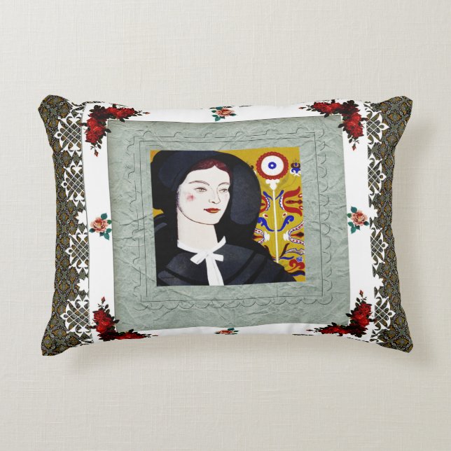 Almofada Decorativa Colagem da safra Retro com rendas e flores (Frente)