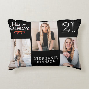 Almofada Decorativa Colagem de Fotografias de aniversário de 21 anos P