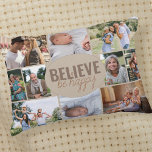 Almofada Decorativa Colagem de Fotos Familiares Acredita Ser Feliz Cit<br><div class="desc">Travesseiro de Colagem de Fotografias com 10 das suas fotografias favoritas. O texto no centro diz "acredita ser feliz" e é escrito em tipografia ousada e escrita casual e magra de fontes. O modelo de foto é configurado para que você adicione 10 fotos, que são exibidas em paisagens, quadrados e...</div>