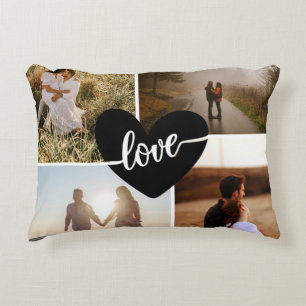 Almofada Decorativa Colagem de Fotos Moderna Coração de Amor