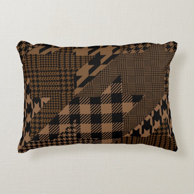 Almofada Decorativa Colagem de Padrão de Xadrez Brown Houndstooth (Frente)