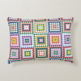 Almofada Decorativa Colorful Retro Mid-Century Mid-Mod Crochet Blossom