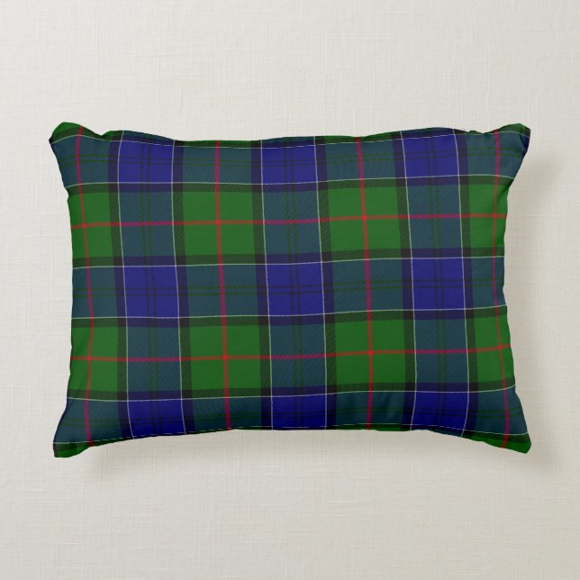 Almofada Decorativa Colquhoun tartan xadrez verde azul (Frente)
