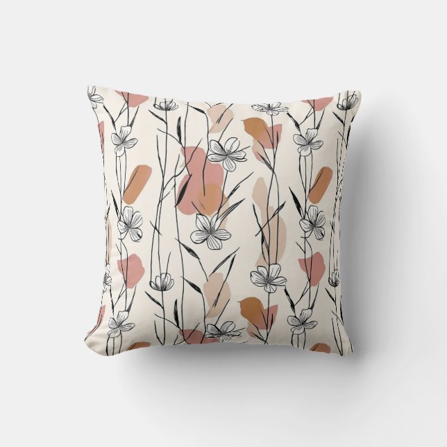 Almofada Decorativa com Arte Linear Floral Vibrant (Frente)