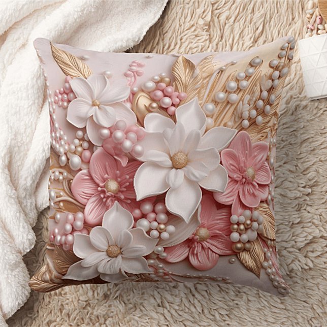 Almofada Decorativa com Flores Rosa e Branca e Pér (Criador carregado)
