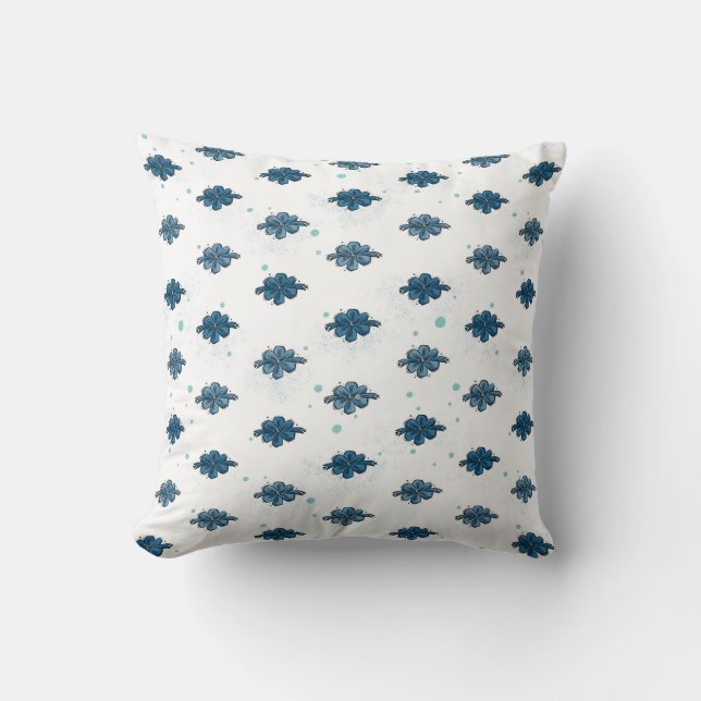 Almofada Decorativa com Padrão de Laço Azul Fofo (Frente)