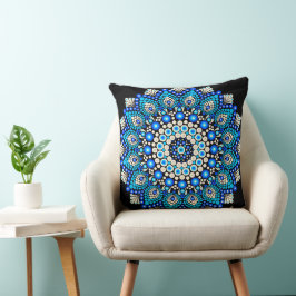 Almofada Decorativa com Padrão Mandala Azul Decora