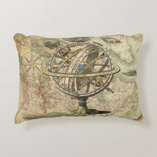 Almofada Decorativa Compasso e mapa náuticos do vintage