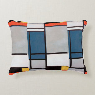 Almofada Decorativa Composição Mondriana com Vermelho, Azul, Preto,