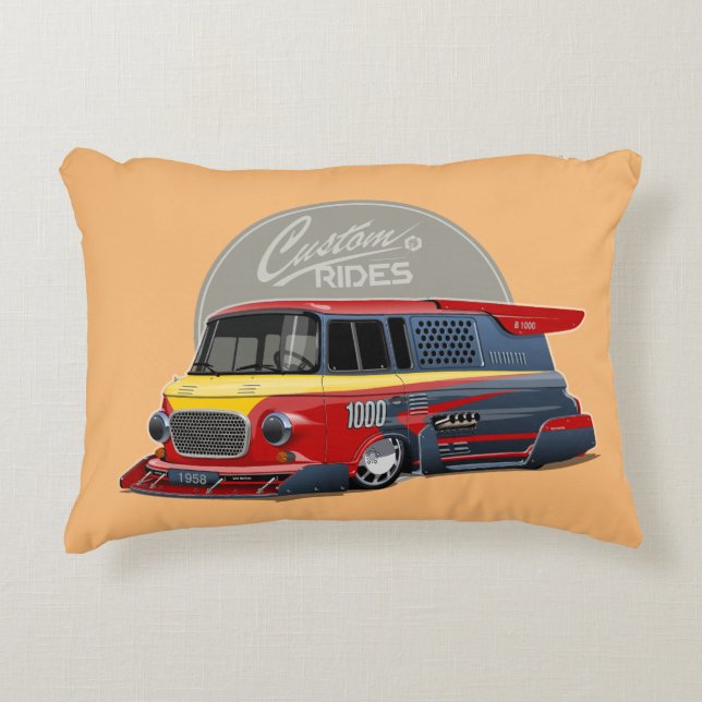 Almofada Decorativa Conceito de van de retrocorrida personalizado (Frente)