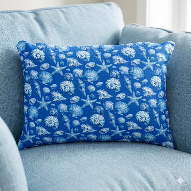 Almofada Decorativa Conchas. Náutico. Azul cobalto.  (Criador carregado)