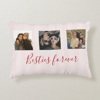 Almofada Decorativa Coquete Melhores Amigas Foto Colagem Listra Rosa