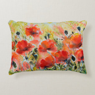 Almofada Decorativa Cor da água - pintura de flores vermelhas de papo