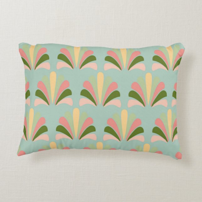 Almofada Decorativa Cor-de-rosa verde da arte retrô (Verso)