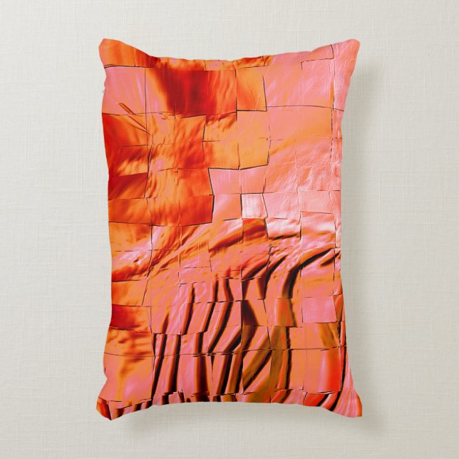 Almofada Decorativa Cor do salmão molhado em textura mosaica (Frente(Vertical))
