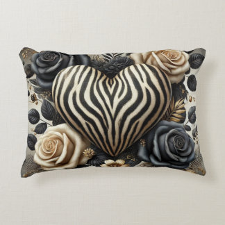 Almofada Decorativa Coração e Rosas de Impressão Elegante Zebra