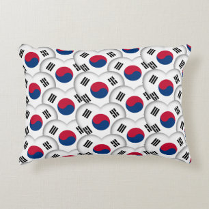 Almofada Decorativa Corações Coreanos e Bandeira Coreana/Coreia do S
