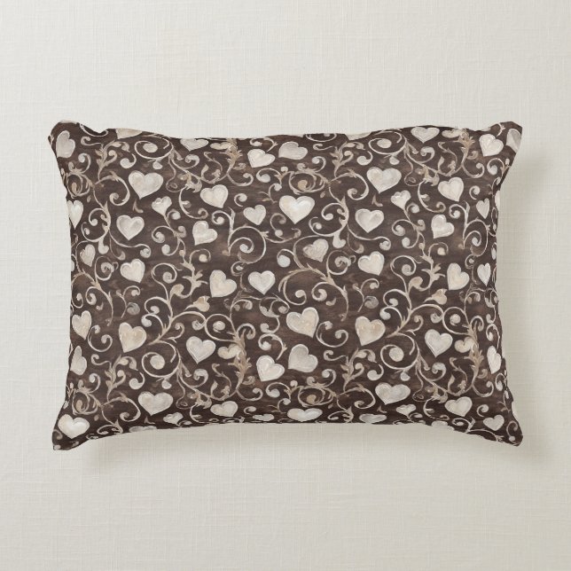 Almofada Decorativa Corações de Creme Marrom (Frente)