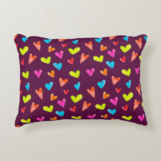 Almofada Decorativa Corações Multicoloridos: Padrão De Púrpura De Aqua