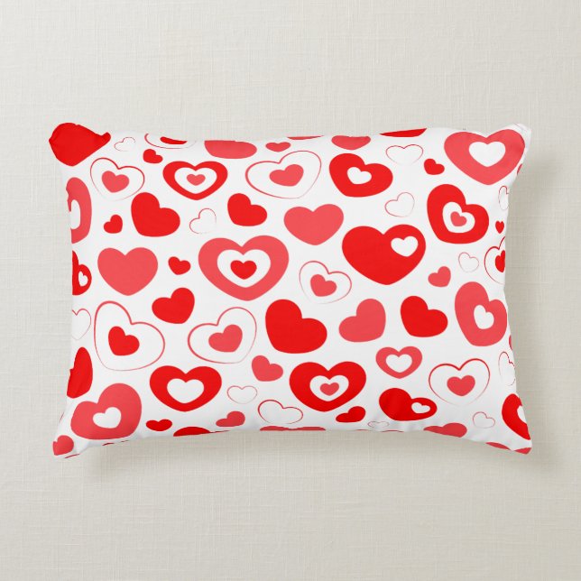 Almofada Decorativa Corações vermelhos e brancos pequenos (Frente)