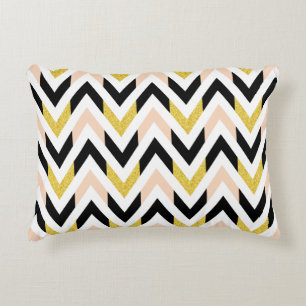 Almofada Decorativa Coral claro moderno, ouro, preto, Chevron branco