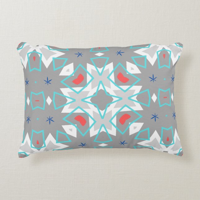 Almofada Decorativa Coral Gray Mandala Pattern | Geometric Floral Boho (Frente)